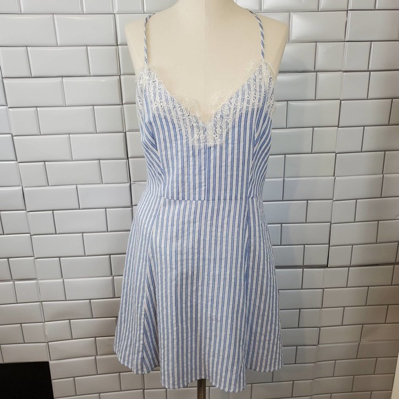 LUSH | BOUTIQUE IVY & LEO STRIPED LACE SUNDRESS SLIP DRESS WOMEN'S LARGE NWT - Picture 15 of 17